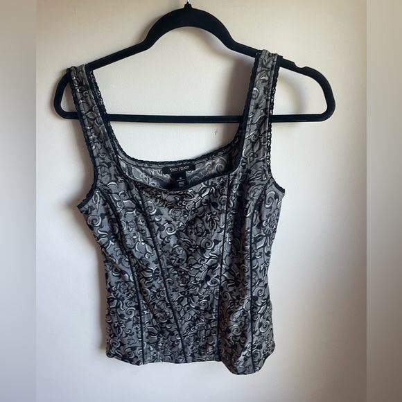 White House Black Market Tops - White House Black Market Charcoal Floral Brocade Corset Style Blouse size M (J)